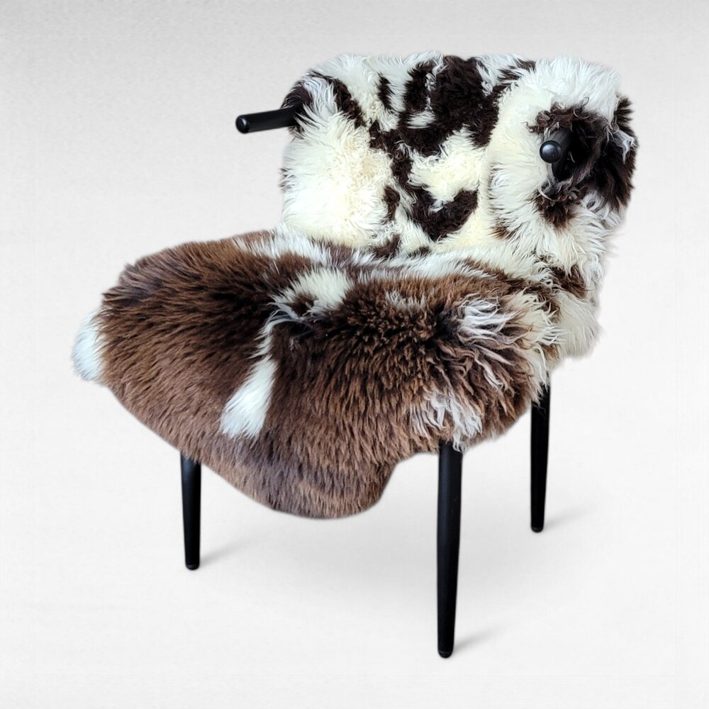 Soft Natural Spotted  Dutch Fur Rug 47" x 30"